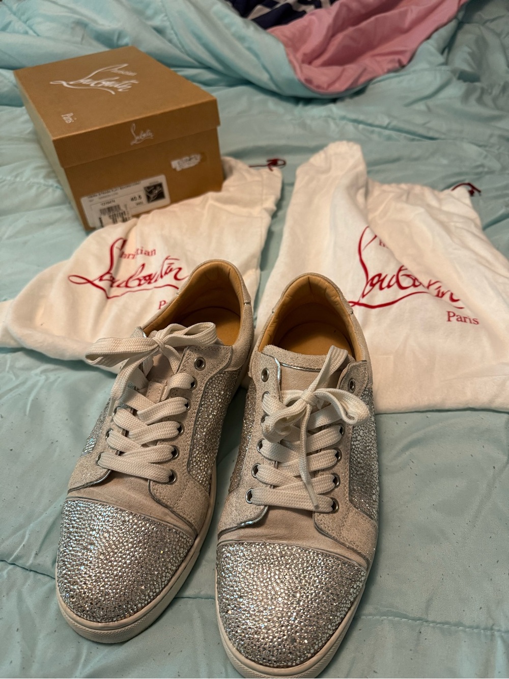Christian Louboutin Vierra Strass Swavarski Crystal-Embellished Lace-Up Sneakers